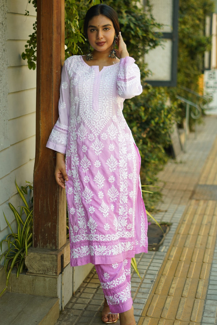 Chanderi Silk Chikankari Kurta-Pant Set