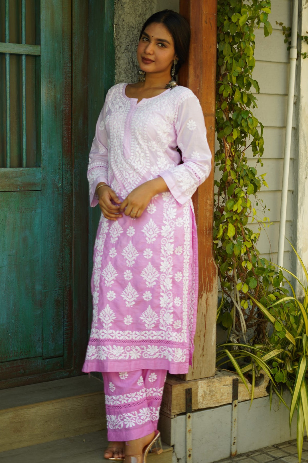 Chanderi Silk Chikankari Kurta-Pant Set