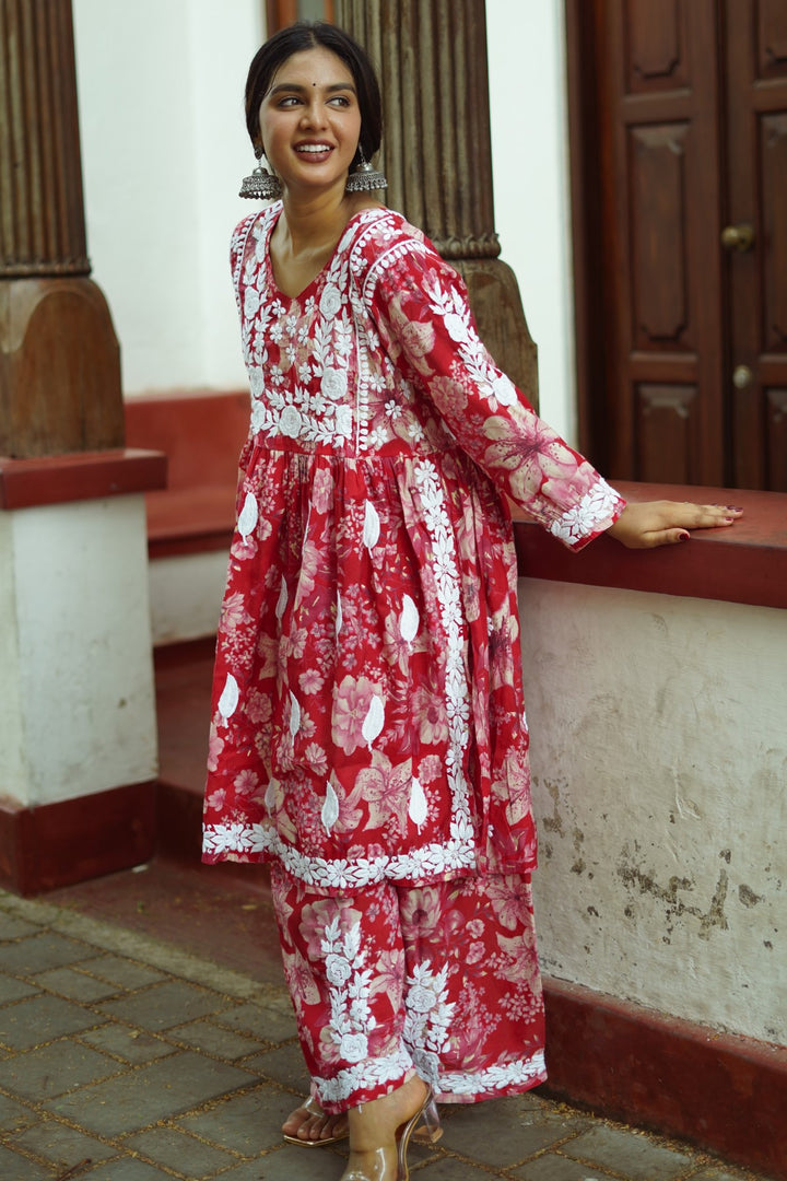 Muslin Chikankari Floral Co-Ord Set