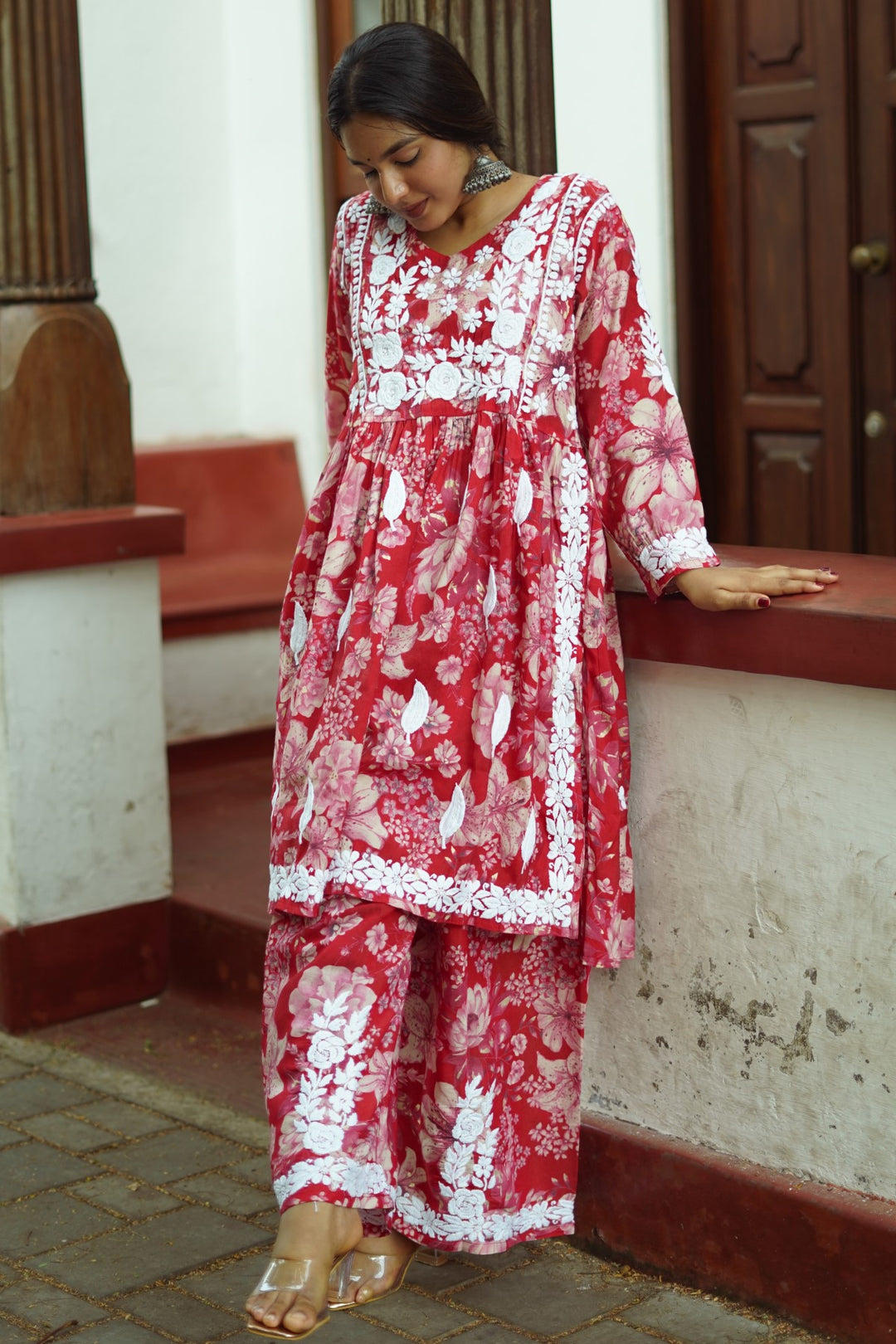 Muslin Chikankari Floral Co-Ord Set