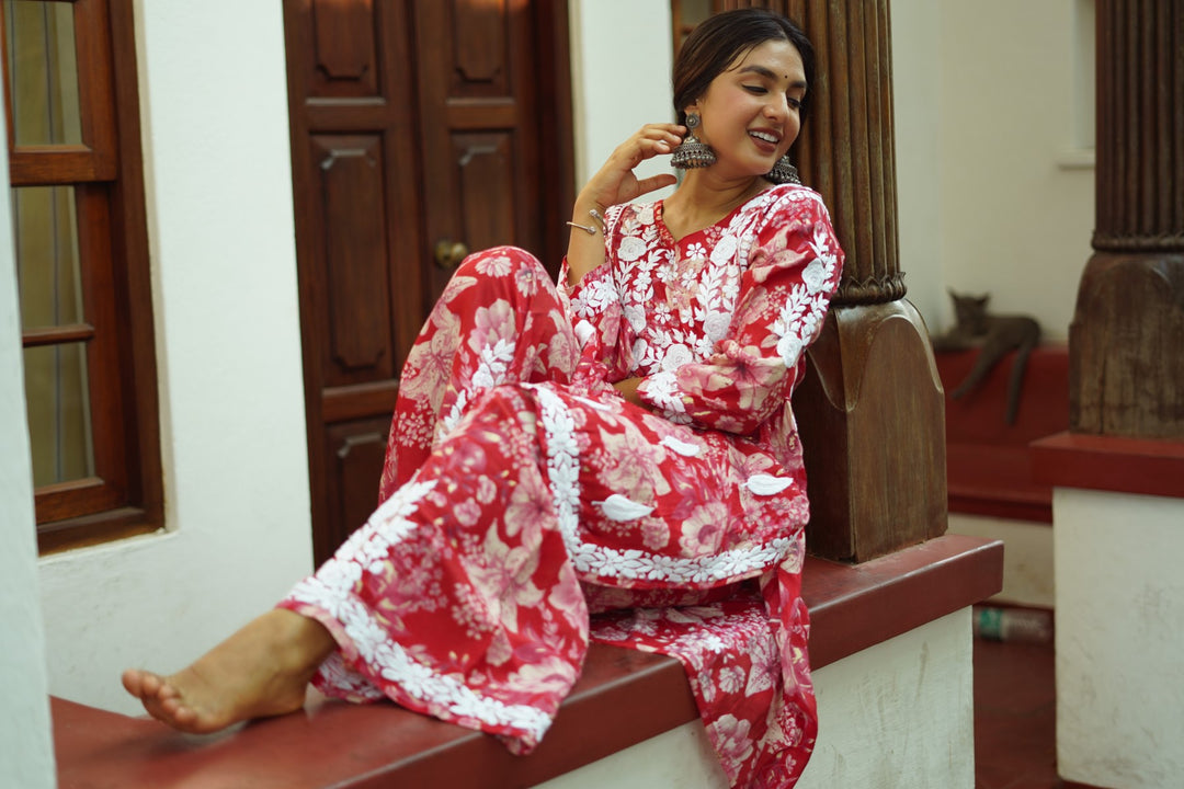 Muslin Chikankari Floral Co-Ord Set