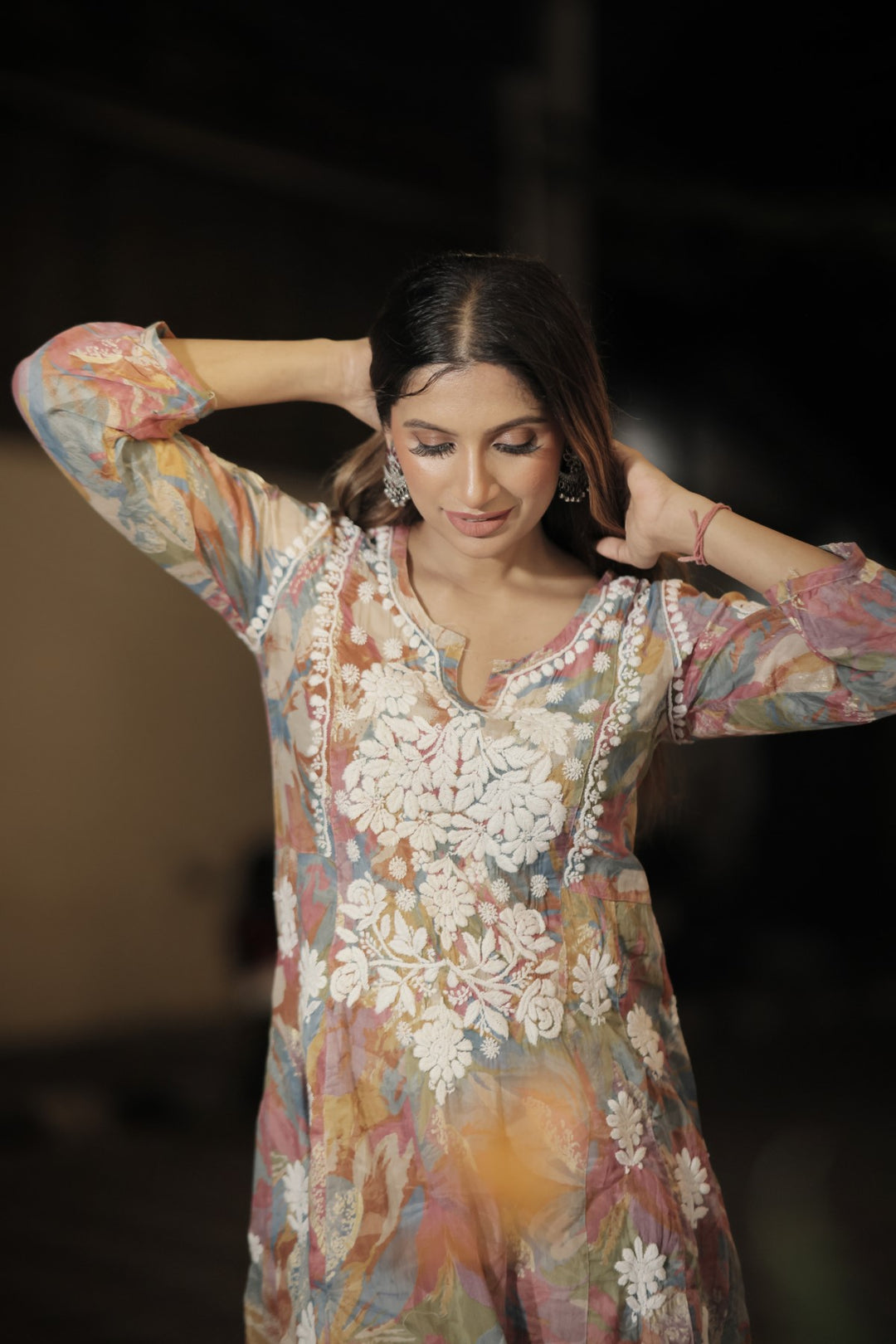 Muslin Chikankari Floral Co-Ord Set