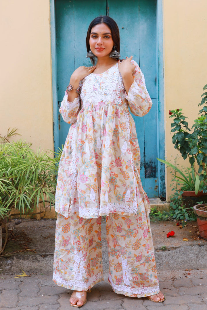 Muslin Chikankari Floral Co-Ord Set