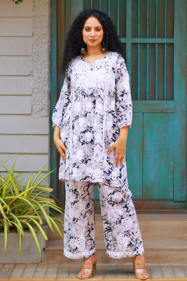 Muslin Chikankari Floral Co-Ord Set