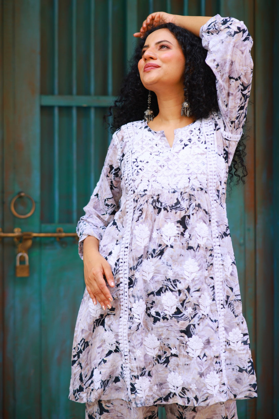 Muslin Chikankari Floral Co-Ord Set