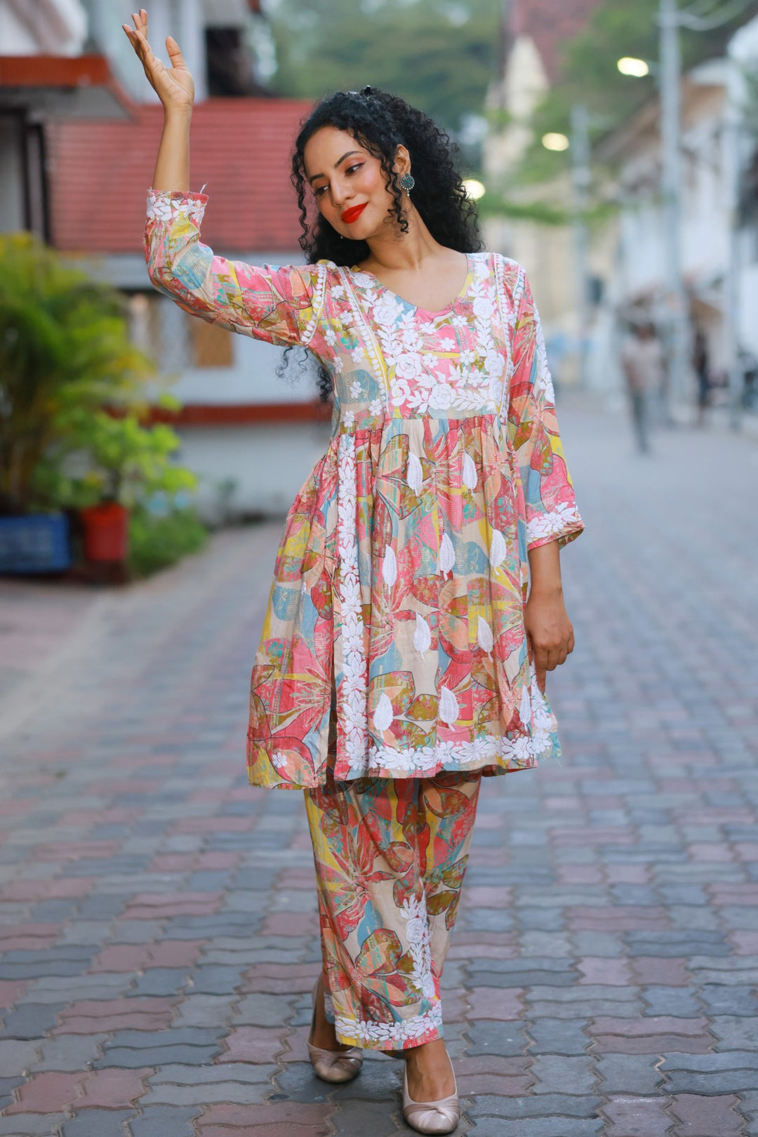 Muslin Chikankari Floral Co-Ord Set