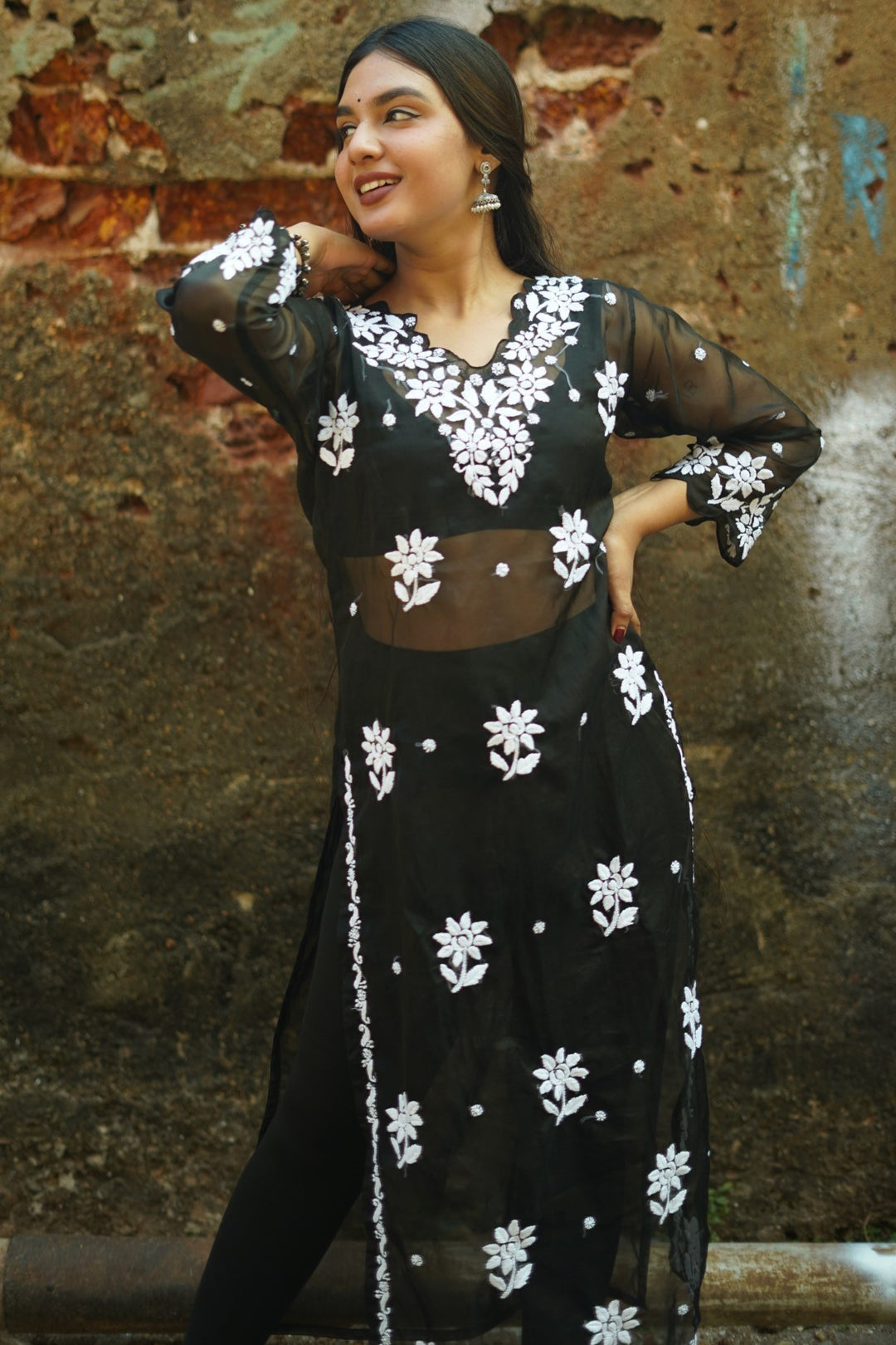 Organza Chikankari Black Kurta