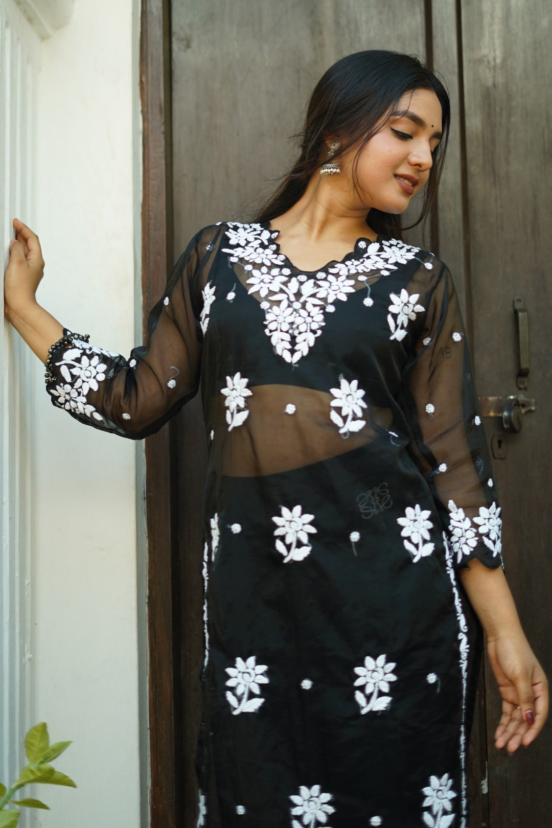 Organza Chikankari Black Kurta