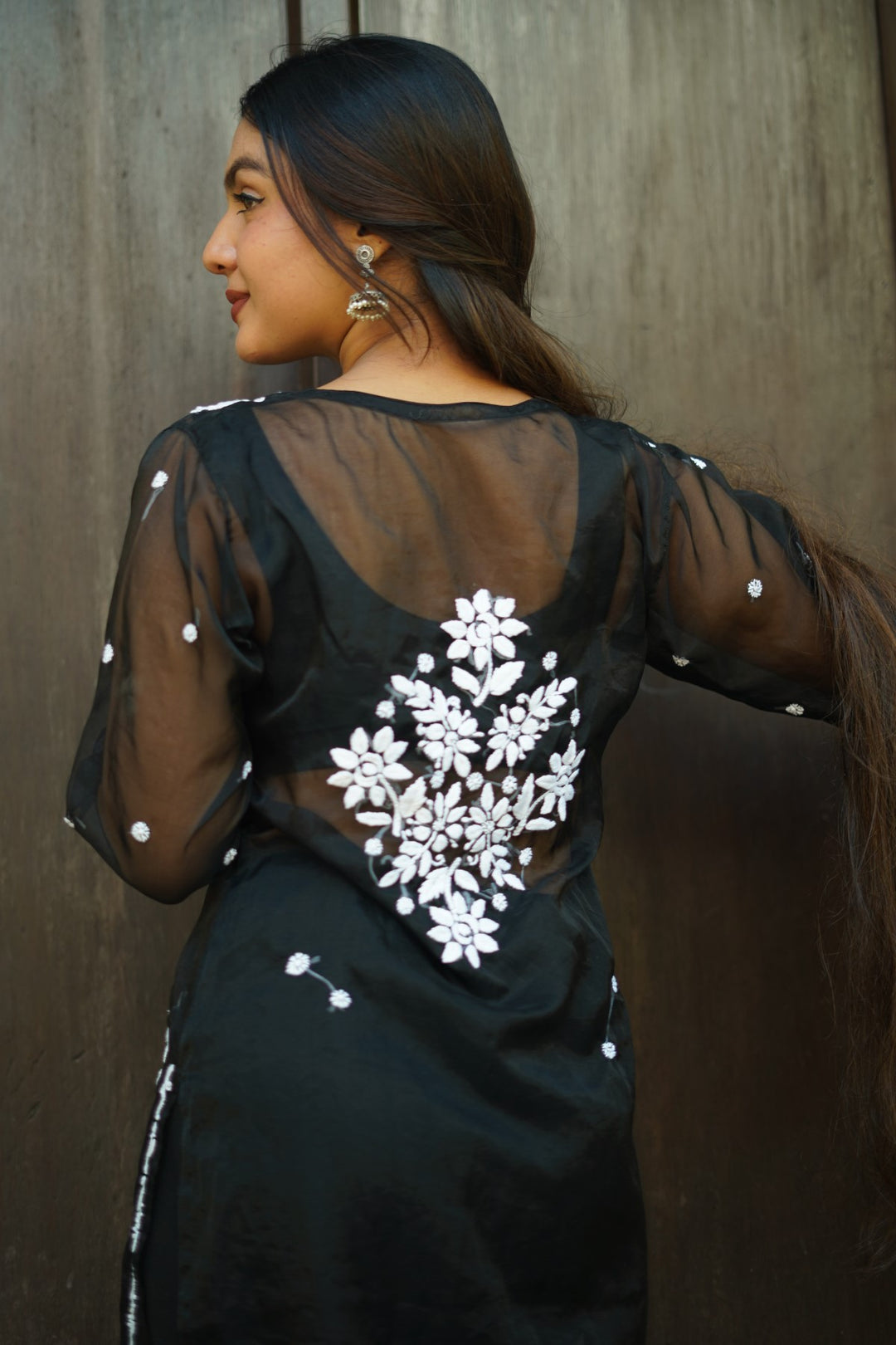 Organza Chikankari Black Kurta