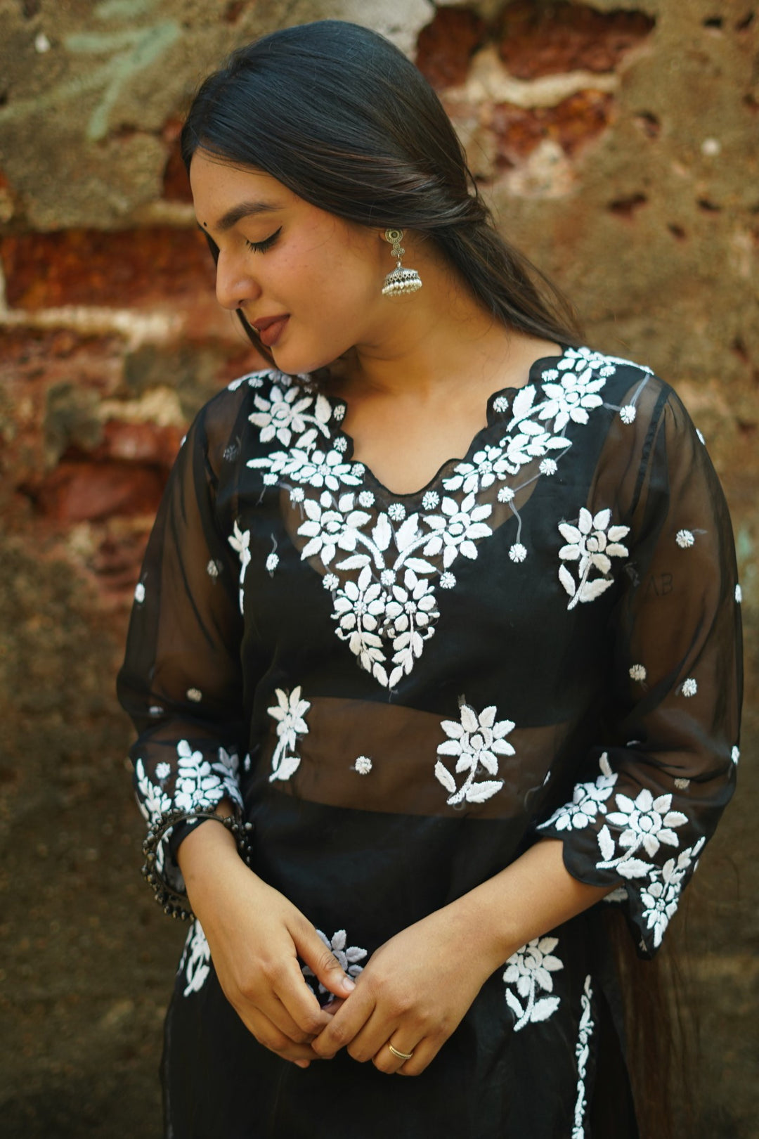 Organza Chikankari Black Kurta