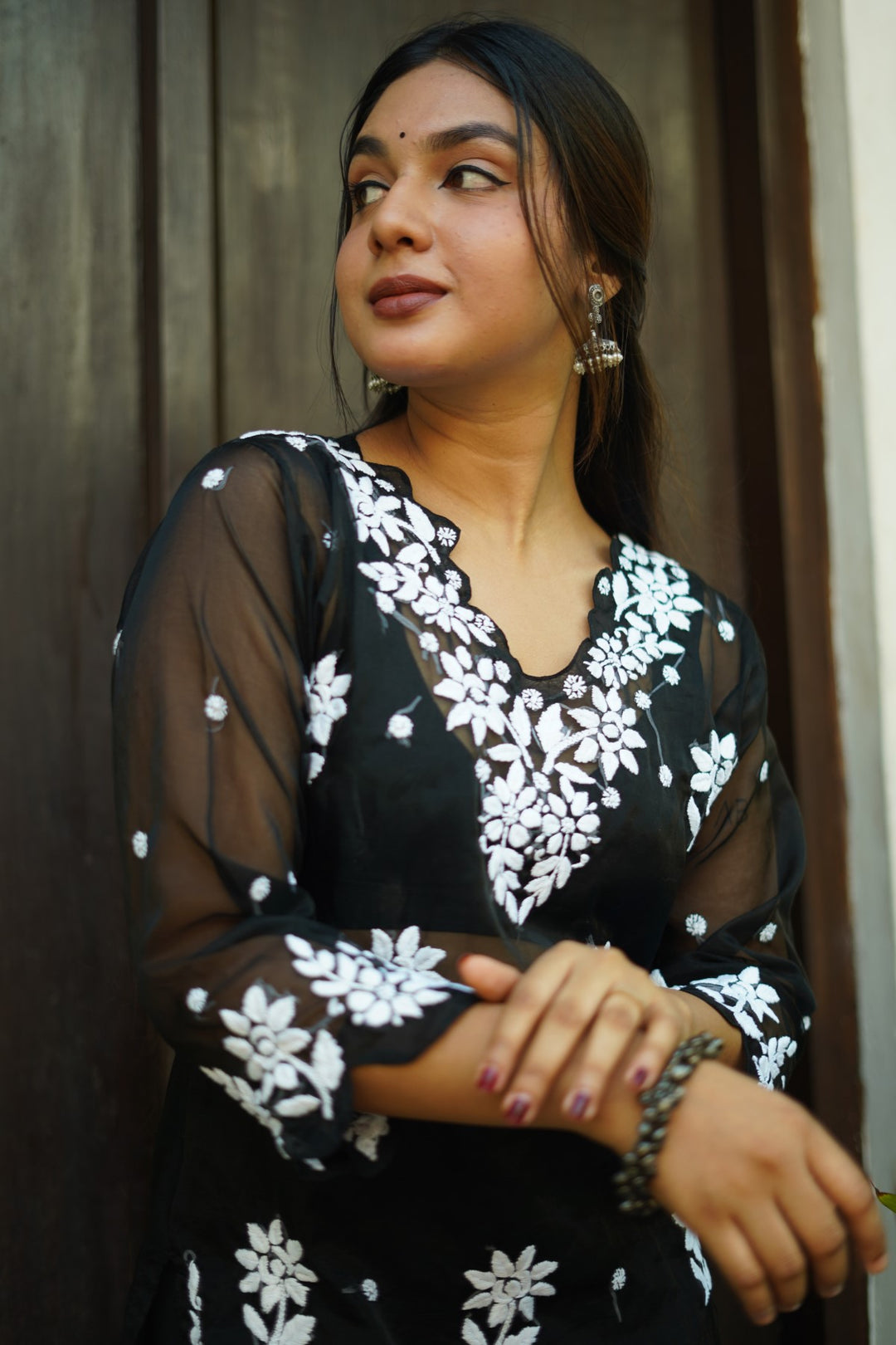 Organza Chikankari Black Kurta