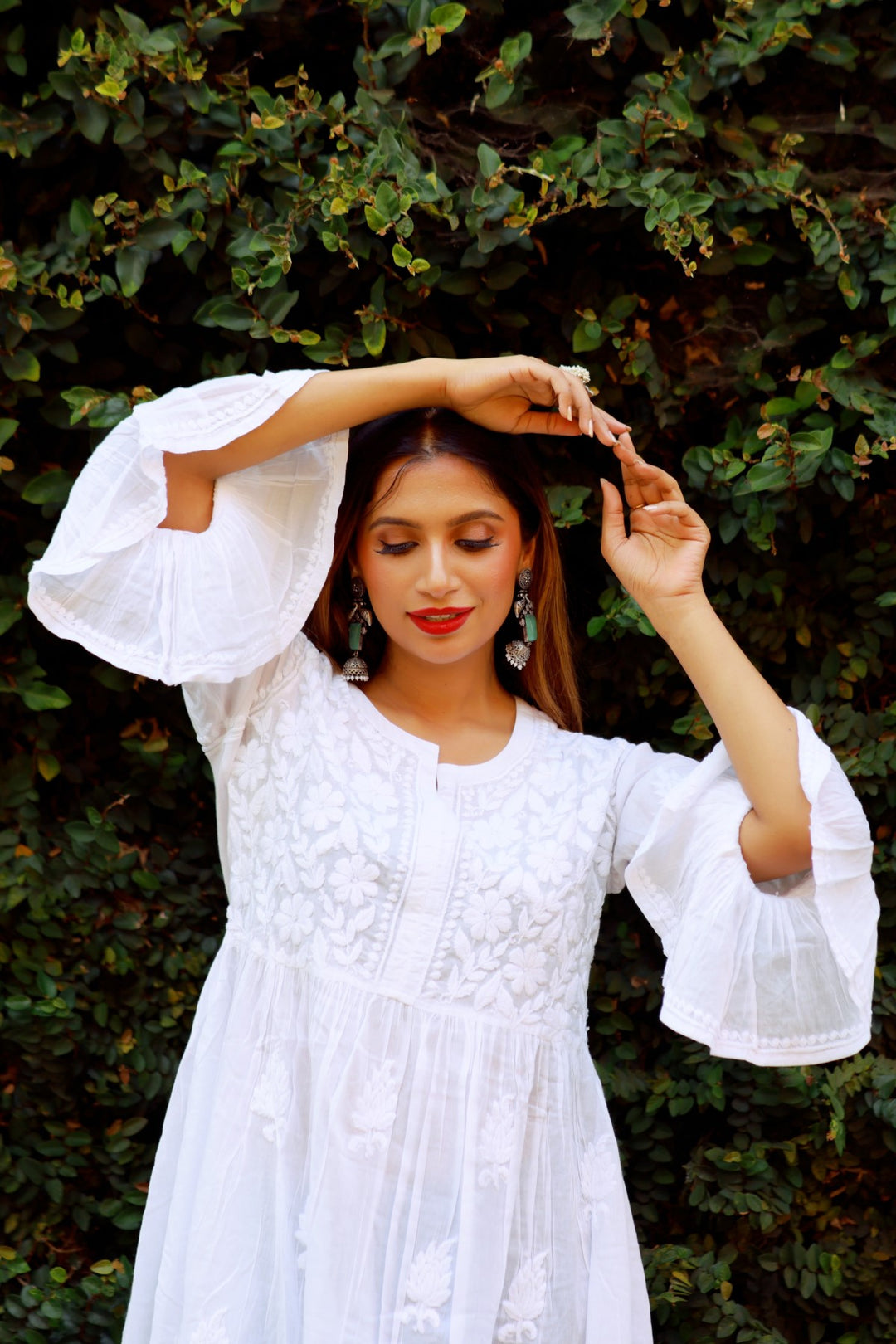 Cotton Chikankari White Short Kurta