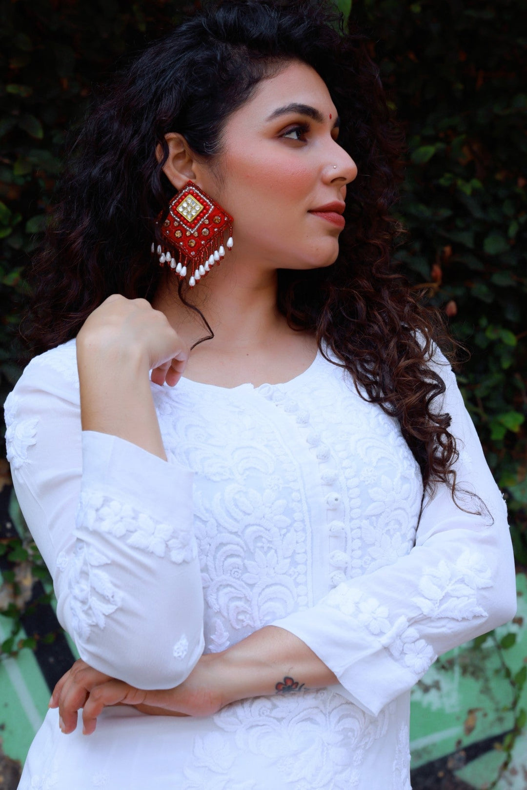 Crepe Chikankari White Kurta