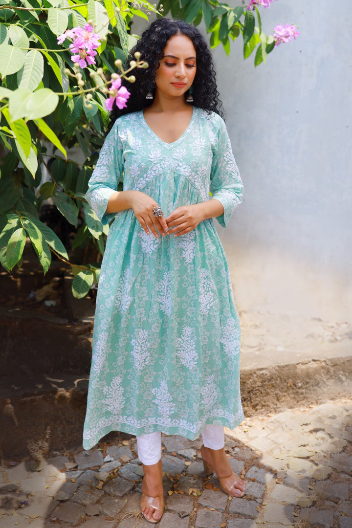 Mul-Mul Chikankari Alia-Cut Kurta