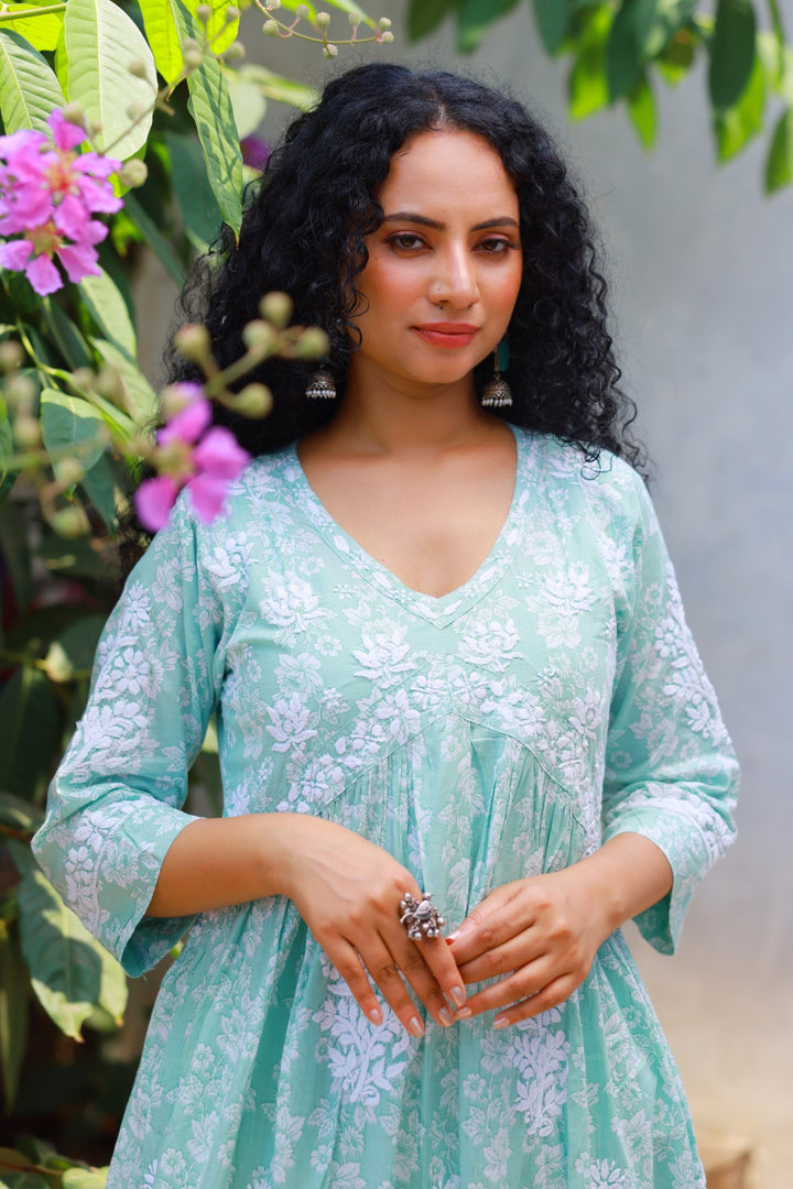 Mul-Mul Chikankari Alia-Cut Kurta