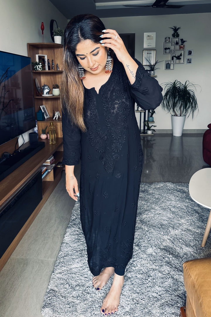 Viscose Georgette Chikankari Black Kurta