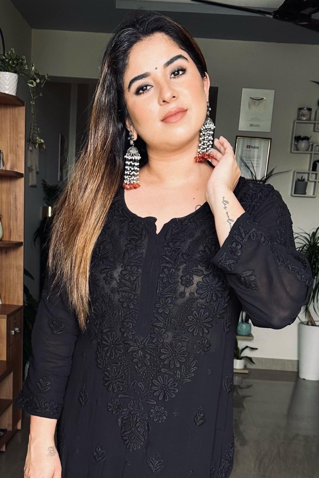 Viscose Georgette Chikankari Black Kurta