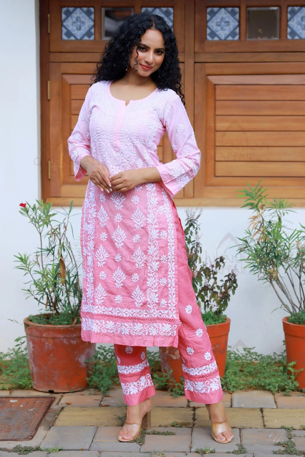 Chanderi Silk Chikankari Kurta - Pant Set