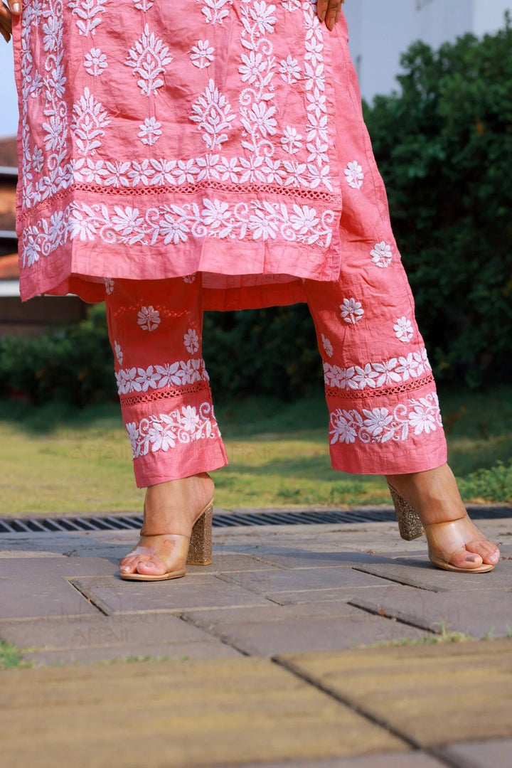 Chanderi Silk Chikankari Kurta - Pant Set