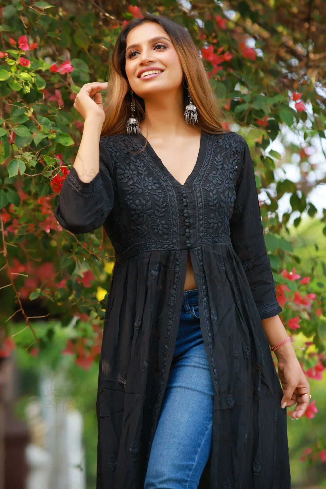 Crepe Silk Chikankari Black Long Dress Chikankari Affair Crepe Silk Chikankari Black Long Dress Chikankari Affair