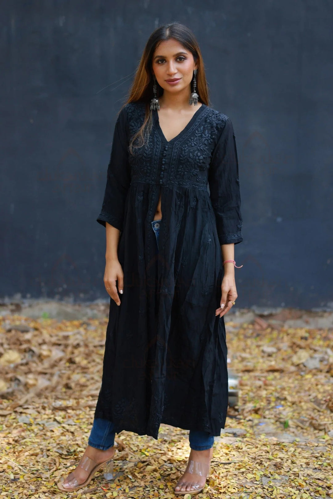 Crepe Chikankari Black Long Dress