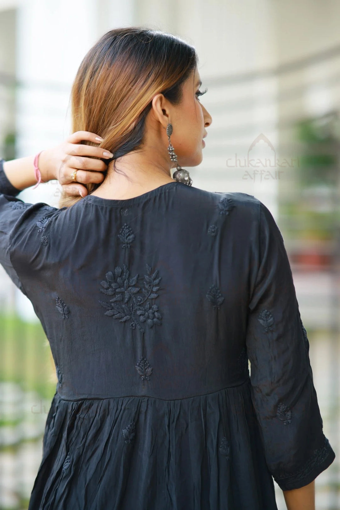 Crepe Chikankari Black Long Dress