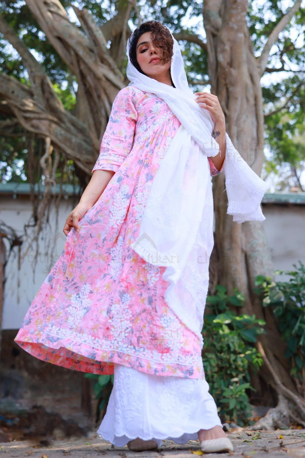 Mul - Mul Chikankari Alia - Cut Kurta