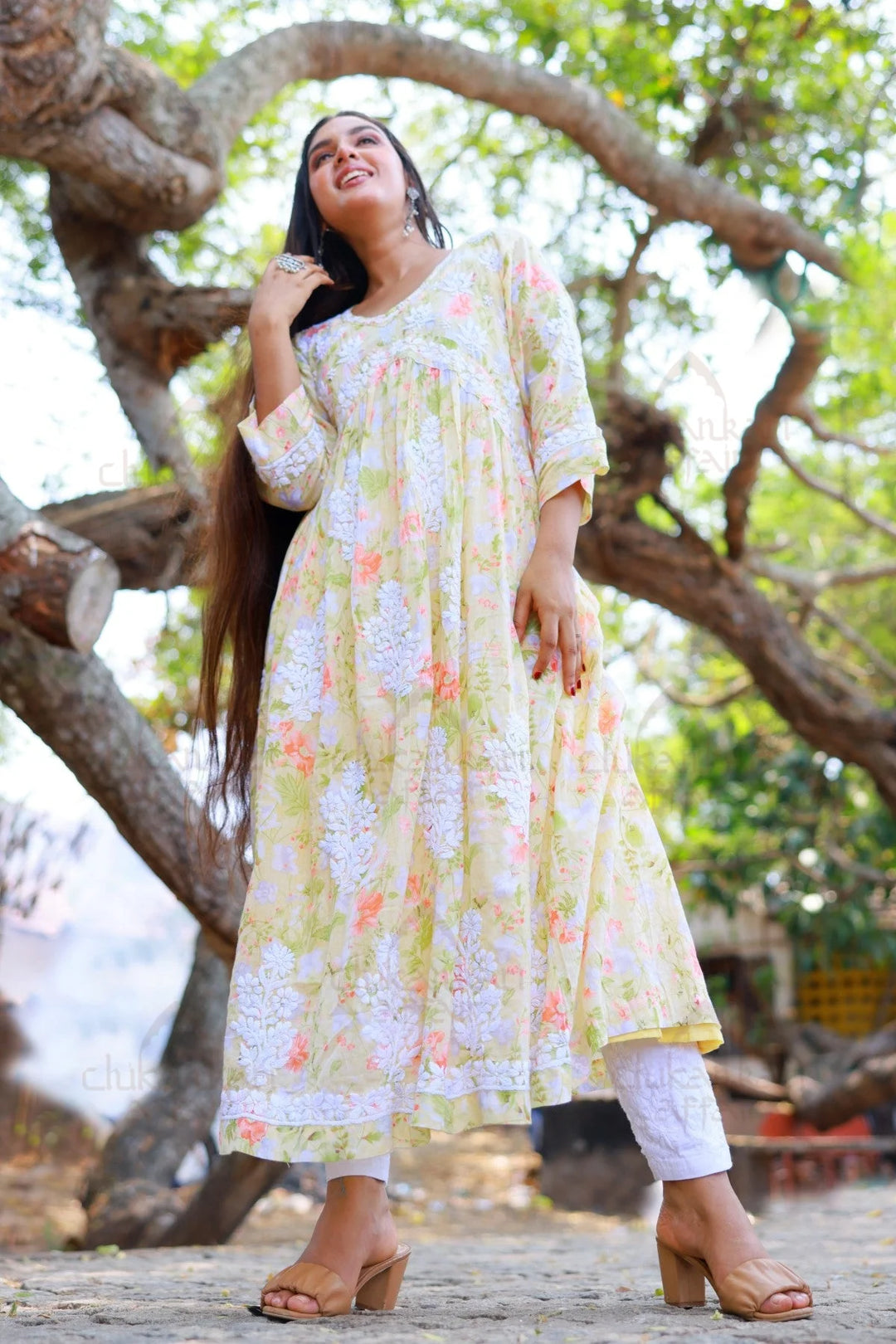 Mul - Mul Chikankari Alia - Cut Kurta