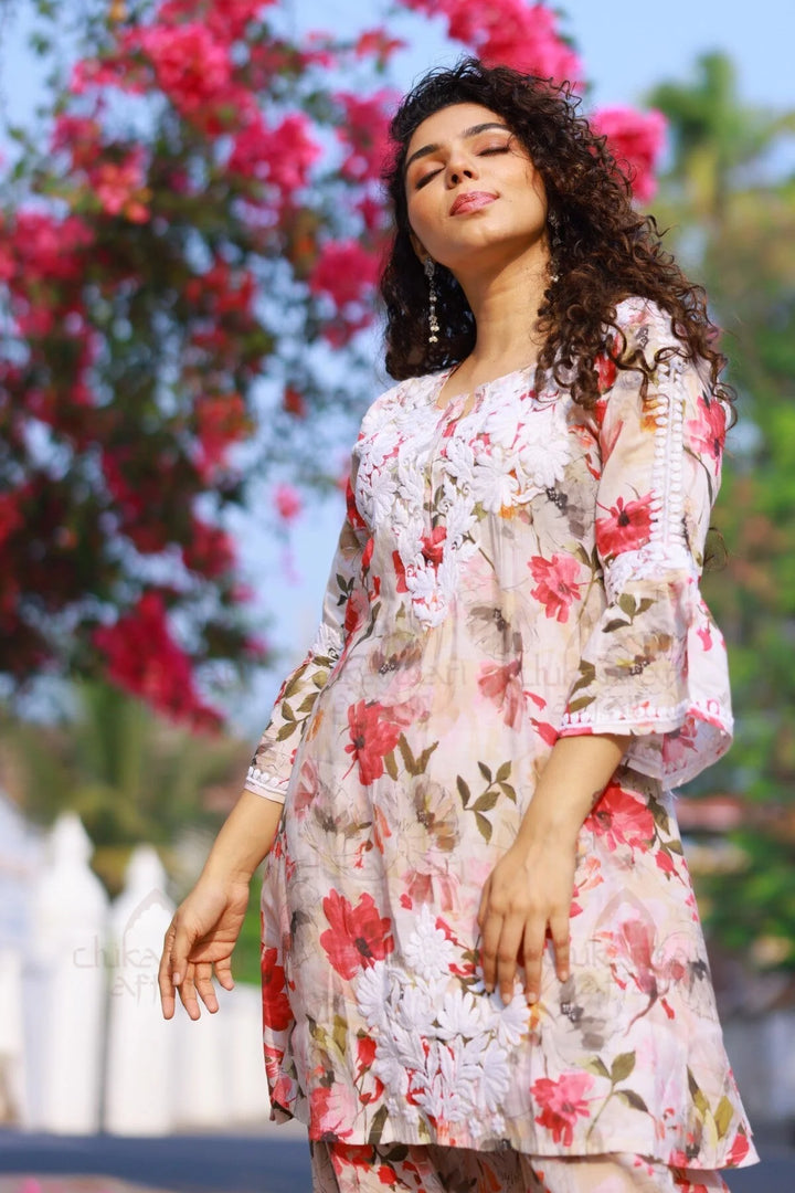 Muslin Chikankari Floral Co - Ord Set