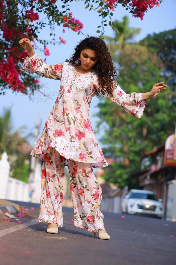 Muslin Chikankari Floral Co - Ord Set