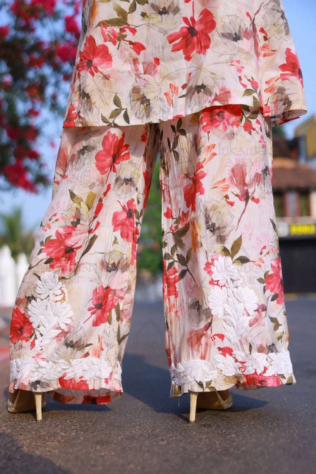 Muslin Chikankari Floral Co - Ord Set