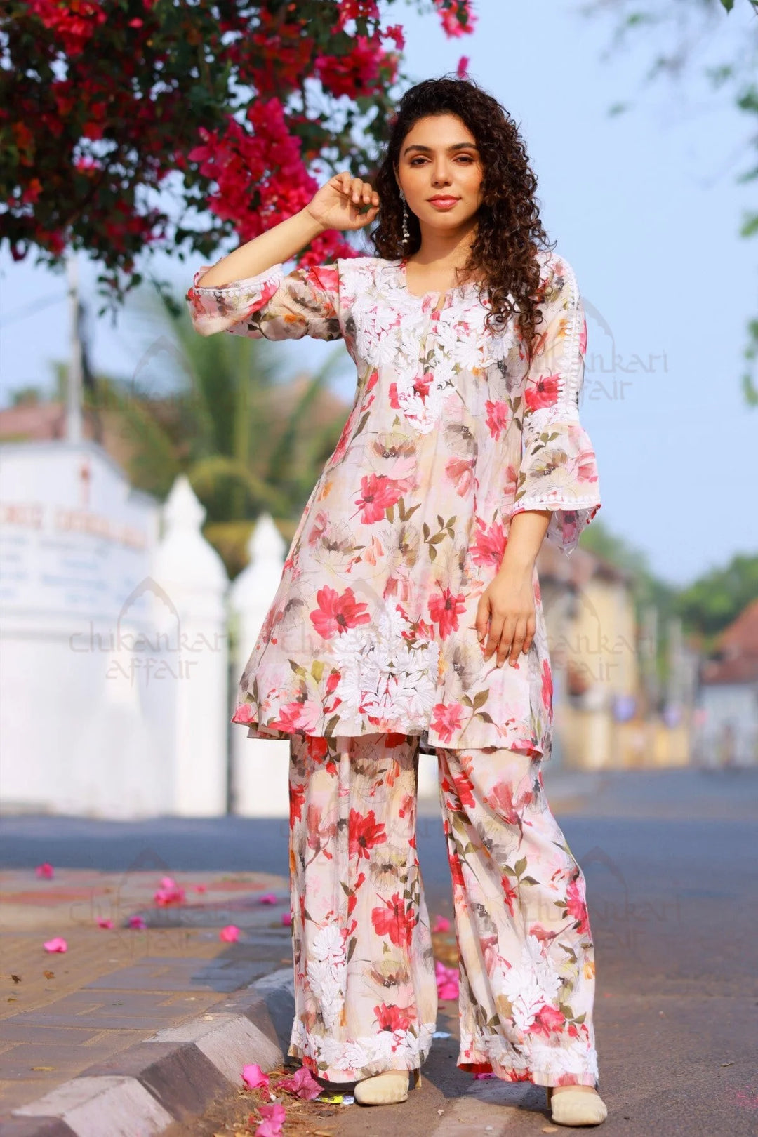 Muslin Chikankari Floral Co - Ord Set